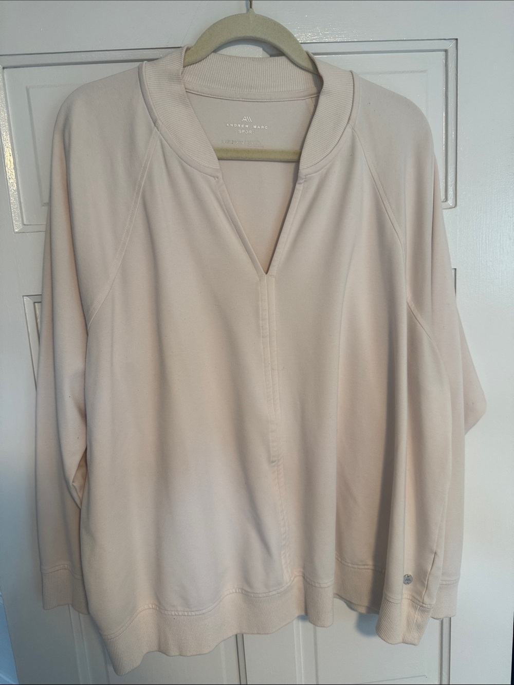 Andrew Marc Cream V-Notch Pullover Sweatshirt